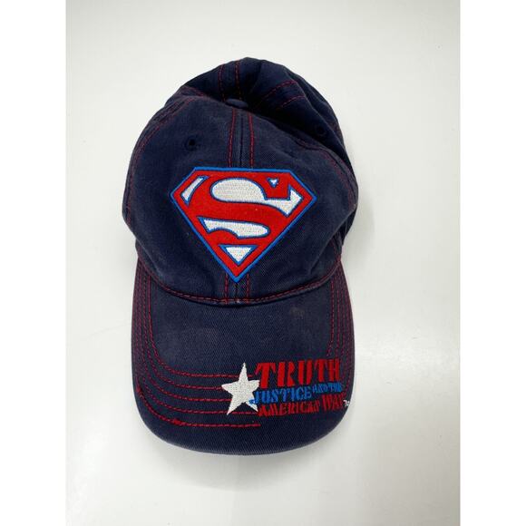Superman Childrens Baseball Hat Blue Embroidered Logo Navy Blue Adjustable Cap - Picture 1 of 10
